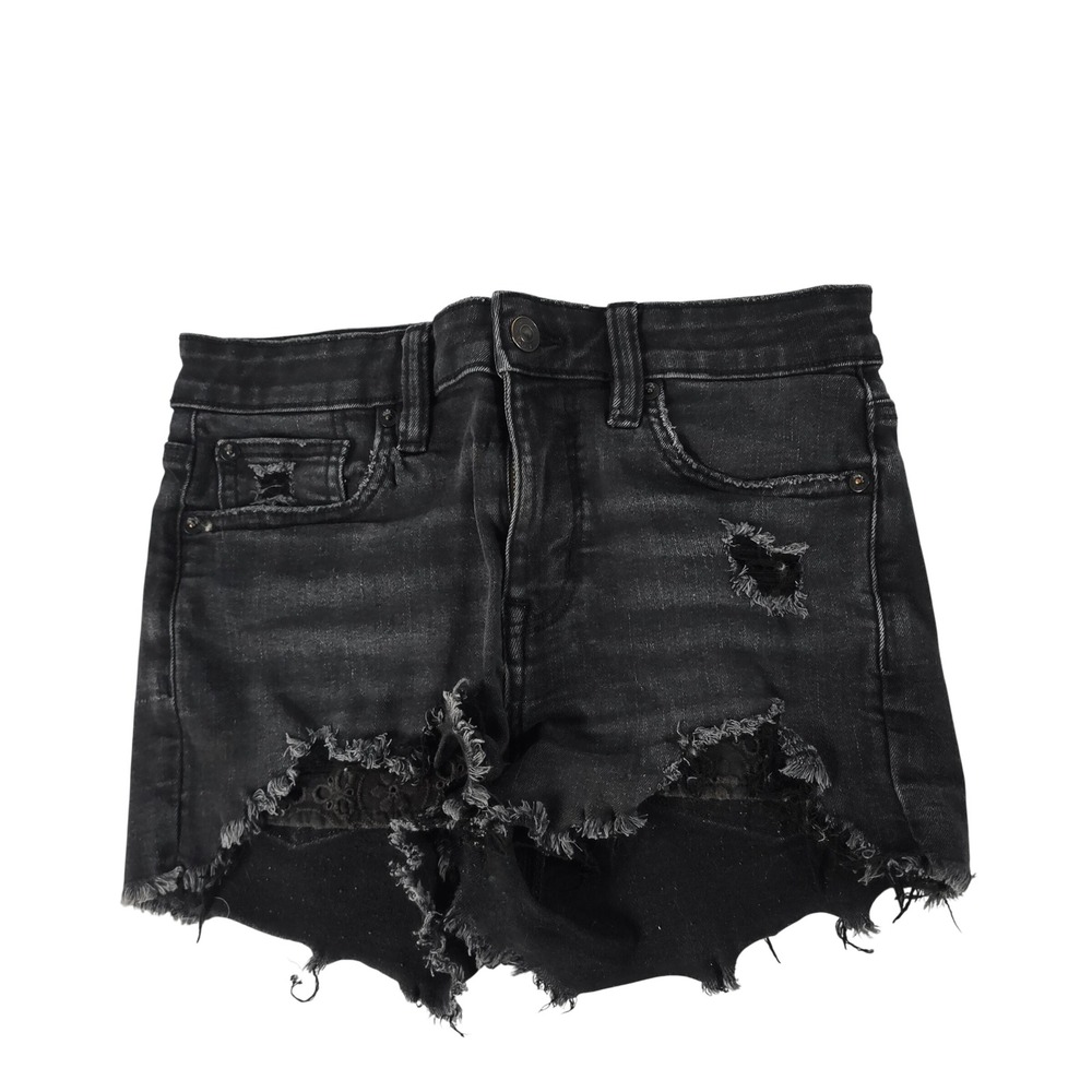American Eagle High Rise Shortie Black Distressed Denim Shorts Womens 2 14478